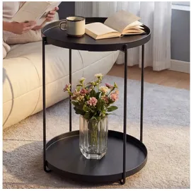 doporro Beistelltisch rund, Couchtisch klein Ø35 x H51 cm, kleiner Tisch mit 2 abnehmbaren Ablagen und Metallgestell für Wohnzimmer, Schlafzimmer und Balkon, Nachttisch, Beistelltisch Schwarz Reglo-08