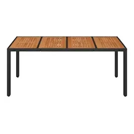 vidaXL Gartentisch mit Holzplatte Schwarz 190x90x75 cm Poly Rattan