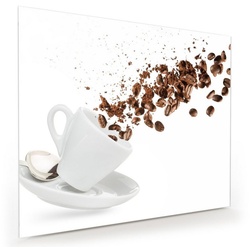 Primedeco Glasbild Wandbild Kaffeebohnen und Pulver mit Aufhängung, Kaffee weiß 60 cm x 50 cm