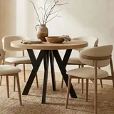 dekori.interiors Runder Ausziehbarer Tisch 110 x 77 x 110 cm Eiche Craft Golden / Schwarz - Braun