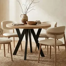 dekori.interiors Runder Ausziehbarer Tisch 110 x 77 x 110 cm Eiche Craft Golden / Schwarz - Braun