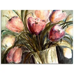 Glasbild ARTLAND "Lila Tulpen in Vase", lila (farbe bild(er): lila), B:60cm H:45cm, Bilder, in verschiedenen Größen