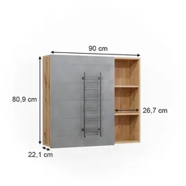 Vicco Spiegelschrank für Badezimmer Rudi 90 x 80.9 cm, mit Tür und offenen Fächern