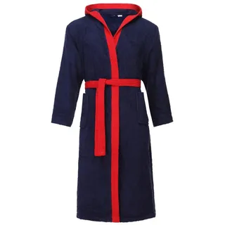 Ladeheid Bademantel Herren Frottee Bademantel aus 100% Baumwolle LA40-190, Langform, Baumwolle, Kapuze blau|rot M