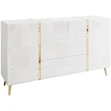 ALLHOUSE24 Kommode DIAMANT 158 cm Breite Hochglanz GOLD Sideboard Möbel BERLIN weiß