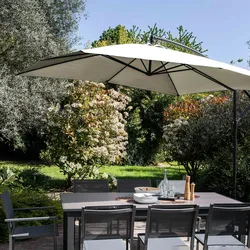 Oviala Business Freistehender Sonnenschirm 3x3m mit 4 Fliesen zum Befüllen Weißaluminium - Oviala