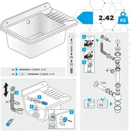 Kadax GOSPO Ausgussbecken "Sved", Waschbecken Weiß