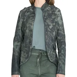vestino Damen Blazer Camouflage mit Knöpfen und Schulterklappen Frühlings-Blazer Alltags-Sakko 900518 Grün - S