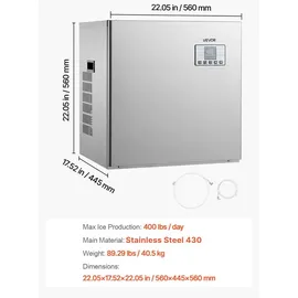 Vevor kommerzielle Eismaschine – Kopf, 181 kg/Tag Edelstahl-Eismaschine mit intelligentem Bedienfeld, Selbstreinigung, einstellbarer Dicke, ideal für Restaurant, Bar, Café, Hotel – Nur Kopf