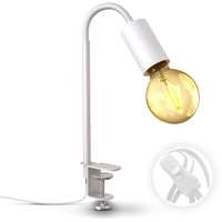 B.K.Licht Klemmleuchte für E27 Leuchtmittel, max. 10 Watt (ohne Leuchtmittel), inkl. Schraubklemme, Flexarm und Kabelschalter, weiß