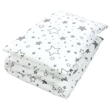TupTam Kinder Gemusterte Bettdecken Set Ganzjahresdecke Bettdecke Kopfkissen Flachkissen 2tlg., Farbe: Sterne Grau/Weiß, Größe: 135x100 cm