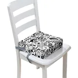 Surwin Rutschfeste Sitzerhöhung Stuhl Kind Sitzkissen Stuhl mit Sicherheits Schnalle, Fisch Sitzkissen Kinder Tragbare Sitzerhöhung Waschbar Zerlegbar Baby Sitzhilfe (Black,32x32x8cm)