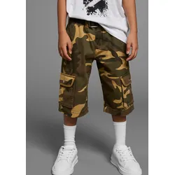 Shorts KIDSWORLD "2tlg. Bermudas mit Gürtel", Jungen, Gr. 140, N-Gr, braun (braun tarnfarben), Web, Obermaterial: 100% Baumwolle, tarnfarben, modisch, bequem, Hosen, mit Textilgürtel