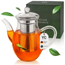 YC YANG CHAI Teekanne aus Glas 850 ml - Glasteekanne mit Edelstahl-Sieb und Glas-Deckel - Teebereiter für Losen Tee - Hitzefest und Mikrowellenbeständig