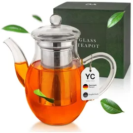 YC YANG CHAI Teekanne aus Glas 850 ml - Glasteekanne mit Edelstahl-Sieb und Glas-Deckel - Teebereiter für Losen Tee - Hitzefest und Mikrowellenbeständig