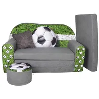 FORTISLINE Kindersitzgruppe Kindersofa Kindercouch Aufklappen Bettfunktion + Hocker W319 grün