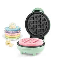 Petra Antihaft-Mini-Waffeleisen – klein, klassische süße herzhafte Waffel ca. 11,5 cm, 550W, Kompakte belgische Waffelmaschine, Kindergeburtstage, Familienfeiern, Grün Retro-Design