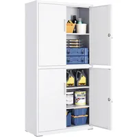 Songmics Aktenschrank, Mehrzweckschrank, Büroschrank, mit 4 Türen und 5 Ebenen, 40 x 80 x 180 cm, 2 Schlösser, verstellbare Ablagen, Aufbewahrungsschrank aus Stahl, mattweiß