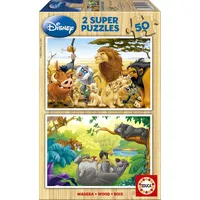 Educa Disney, König der Löwen und Dschungelbuch, 2 SUPER PUZZLE, Holz-Puzzle, 2x50 Teile