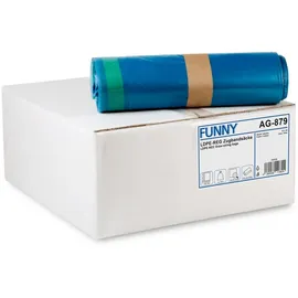 Funny AG-879 LDPE-Zugbandsäcke, 700 x 1100 mm, Typ 60, blau, 120 Liter, mit Zugband, stark, 250 Stück
