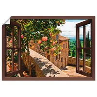 Artland Wandbild »Fensterblick Rosen auf Balkon Toskana«, Garten, (1 St.), als Alubild, Outdoorbild, Leinwandbild, Poster, Wandaufkleber, braun