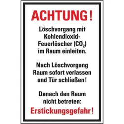 Aufkleber I Zusatzschild, Löschvorgang mit CO2 Feuerlöscher im Raum ..., Folie, 200x300mm