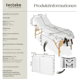 Tectake tectake® 3 Zonen Massageliege Somwang Breite 70 cm, Polsterung 7,5 cm mit Holzgestell, 218 x 102 x 90 cm