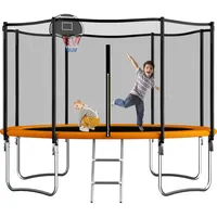 Outdoor Trampolin, Diameter 305/366cm, Outdoor-Trampolin für Kinder und Erwachsene, Freizeittrampolin mit Basketballkorb, Leiter und Rostschutzbeschichtung, Belastbarkeit 200/272KG