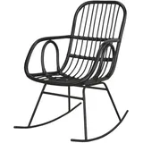 Mid.you Schaukelstuhl, Schwarz, Holz, Metall, Rattan, massiv, Uni, 57x95x84 cm, Schaukelfunktion, inklusive Armlehnen, Wohnzimmer, Sessel, Schaukelstühle