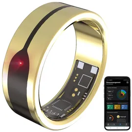 Newgen Medicals Smart, Ring: Fitnesstracker-Ring, Herzfrequenz- & SpO2-Anzeige, 2mm, Gold, Gr. 68 (Schlaftracking Fernbedienung)