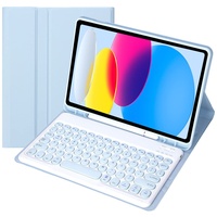 Bueuwe Tastatur Hülle für Samsung Galaxy Tab S6 Lite 10.4" 2022/2020, QWERTY-Englisch-Layout, Schlanke Standabdeckung, Abnehmbare Kabellose Bluetooth-Tastatur,Blau