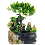 Zen Zimmerbrunnen mit LED Licht, Tischbrunnen mit Wasserfall und Naturdeko aus Harz für Feng Shui, Meditation, Yoga, Entspannung und als Geschenkidee, H 28 cm