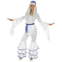 Foxxeo Weißes 70er Jahre Disco Kostüm für Damen Karneval Fasching Motto-Party Größe S
