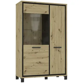 Forte Trondheim Highboardvitrine mit 1 Tür und 1 Glastür, Holzwerkstoff, Artisan Eiche kombiniert mit Schwarz Eiche, 101,4 x 161 x 41,5 cm
