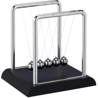 Relaxdays Newton Pendel, klassisches Kugelstoßpendel, 5 Kugeln, Physik Deko für Büro & Schreibtisch, Kugelpendel, Silber, HBT: 13,5 x 13,5 x 11,5 cm