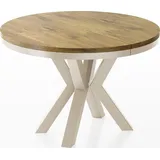 WFL GROUP Runder Ausziehbarer Esstisch im Loft-Stil - Industrieller Tisch mit Beige Cashmere Metallbeinen - Platzsparender Tisch für Wohnzimmer - Lancelot Eiche - 100 bis 180 cm