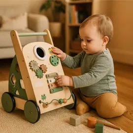 Lemodo Lauflernwagen aus Holz mit Activity-Board, leise Räder, ab 1 Jahr