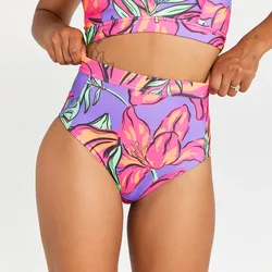 Bikini-Hose Damen hoher Taillenbund - Rosa Longi violett XS