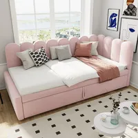 Schlafsofa Samt Rosa 90x200 Cm, Ausziehbar Auf 180x200 Cm, L-form, Inklusive Lattenrost