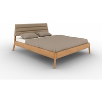 Natur24 Einzelbett Bett Swig 2 Sonderl. 90x220 Wildeiche Polsterkopfteil Beige Holzbeine braun