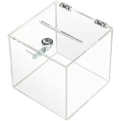 HMF 46919 Acryl Spendenbox mit Schloss, 15 x 15 x 15 cm, DIN A6, Transparent