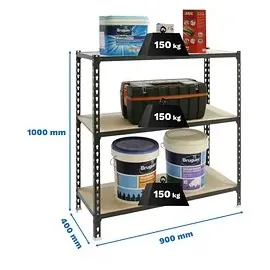 Simon Rack Simonrack Schwerlastregal, Lagerregal, 100x90x40 cm, Metallregal, Kellerregal, Biegestelle 150 kg, 3 Holzfachböden, Anthrazit/Holz - Maderclick