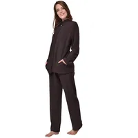 RAIKOU Damen Hausanzug Elegant Volltonfarbe Micro-Fleece Schlafanzug Freizeitanzug Hausanzug mit Reißverschluss (40/42,Coffee) - 40-42