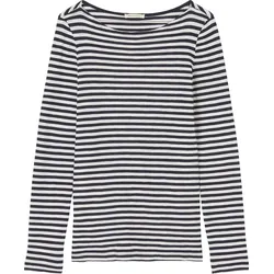 Langarmshirt, mit leichtem U-Boot-Ausschnitt, Gr. S, marine-weiß-gestreift, , 37368855-S