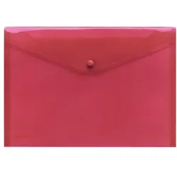 FolderSys Sichttasche A4 quer, rot trans- parent, mit Druckknopf,