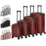 Arebos Kofferset Reisekoffer 4er Set Hartschalen Koffer Trolley S-M-L-XL-Set, 4 Rollen, (Set, Rot), Teleskopstange rot