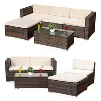 Feel2Home Garten-Essgruppe Gartenmöbel 5tlg Sitzgruppe Sofa Polyrattan Essgarnitur versch. Farben, (5-tlg), Schraub-Ausgleich-Standfüße beige|braun