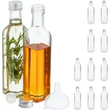 Relaxdays Flaschen zum Befüllen, 12er Set, leere Glasflaschen, für Likör, Öl, Saft, Schnapsflaschen, 250 ml, transparent