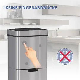 Homcom Abfalleimer mit Sensor 72 l Mülltrennsystem 3 Fächer Edelstahl Silber 42 x 30 x 81 cm