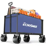 EchoSmile Bollerwagen Faltbar 200L 180KG Belastbar, Handwagen Transportwagen Klappbar mit Verstellbarem Griff, Breite Räder All-Terrain Strandwagen Gartenwagen Einkaufswagen, Blau